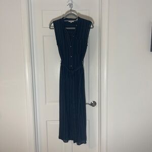 VINCE Navy Blue, White Striped Summer Dress - SMALL, Sleeveless with pockets